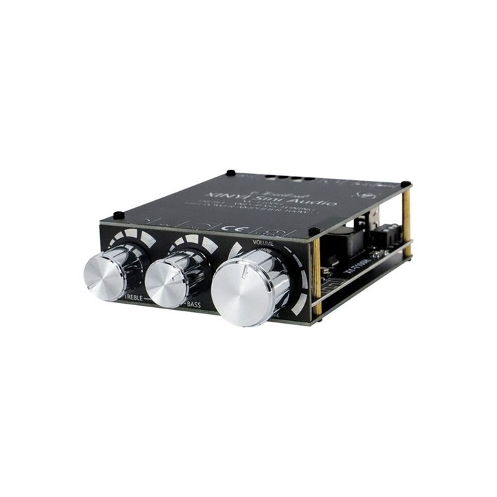 XY-T100H sztereó audio erősítő, 100W x 2, állítható, fekete, 98x70x25mm, komplett szett