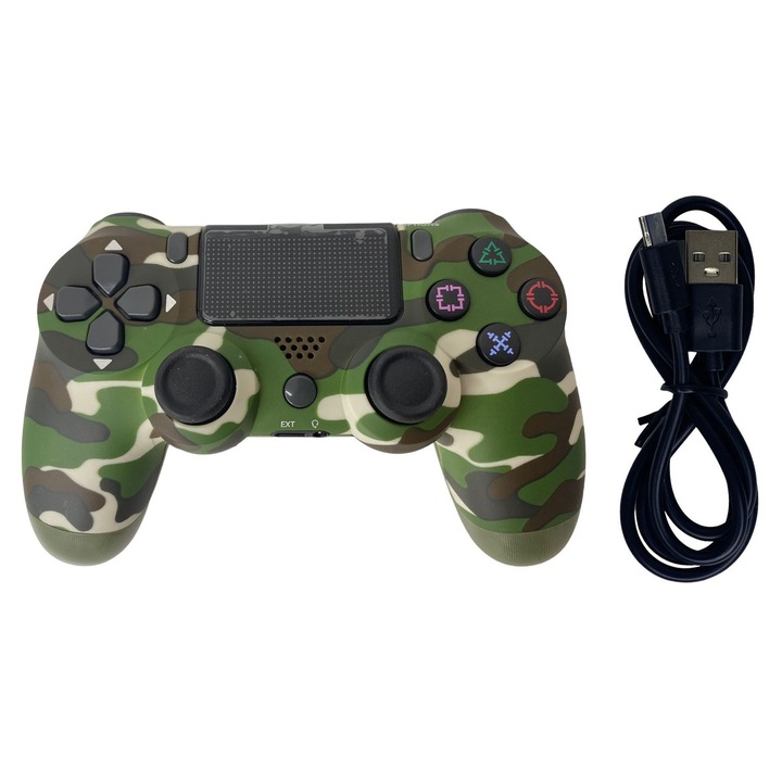 Controller wireless pentru PS4, PS-TV si PS Now, Double Shock – Touch Pad, Serie-Compatible IT-98, laptop, pad, phone, cu vibratii, cablu incarcator inclus, Camuflaj, HAPPY JOKER®