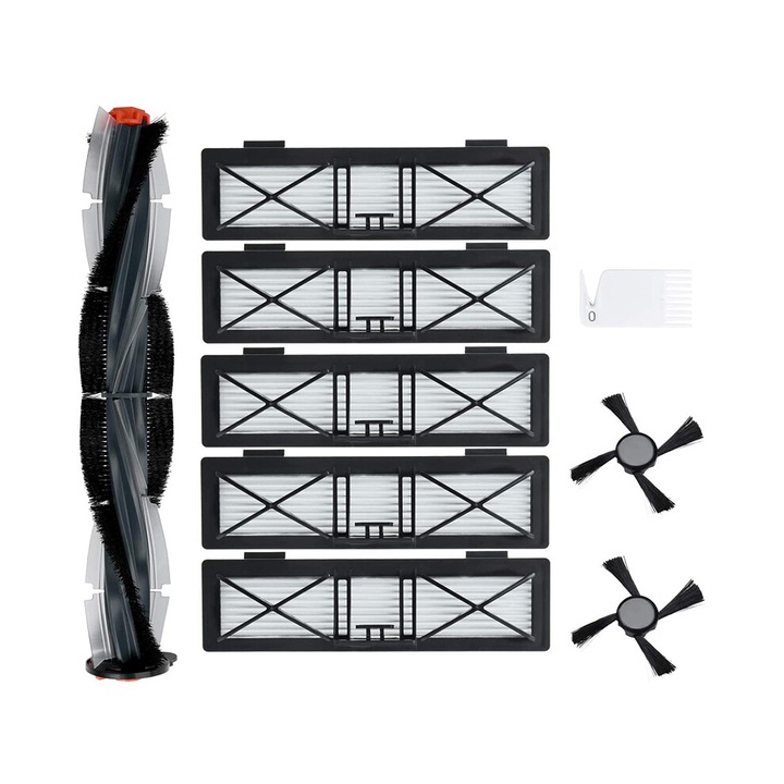 Set accesorii pentru aspirator robot D3 D4 D5 D6 D7, 1x perie principala, 5x filtre, 2x perii laterale, negru