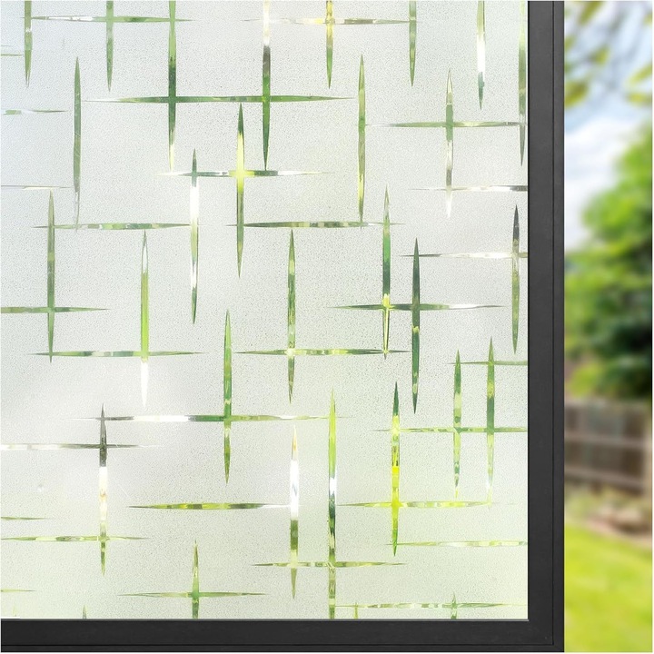 Keresztmintás ablakfólia 45x200cm, öntapadó nélküli elektrosztatikus ablakfólia, UV-védelem, matt adatvédelmi képernyő, dekoratív ablakmatricák otthonra, irodába, konyhába, nappaliba