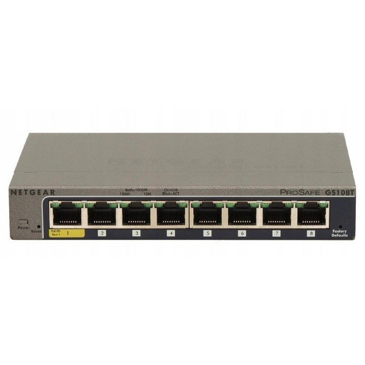 Netgear Smart 8-portos 1Gb-os switch, 16Gb/s, 512KB puffer, 8x10/100/1000 Mbps