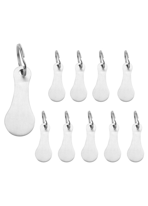 10 db rozsdamentes acél kulcstartó készlet, ezüst színű, 5,5x2,3x0,2cm