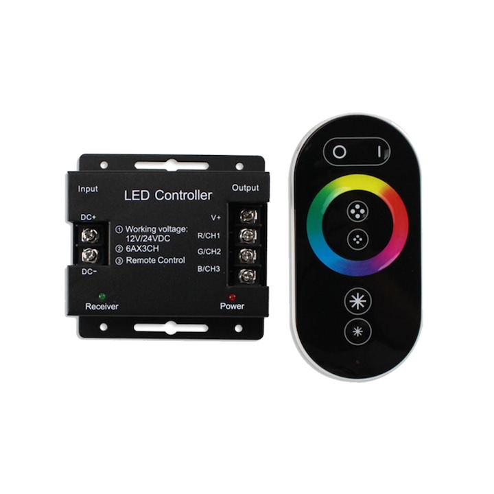 Banda luminoasa LED RGB 5050, controler cu telecomanda RF, negru, set