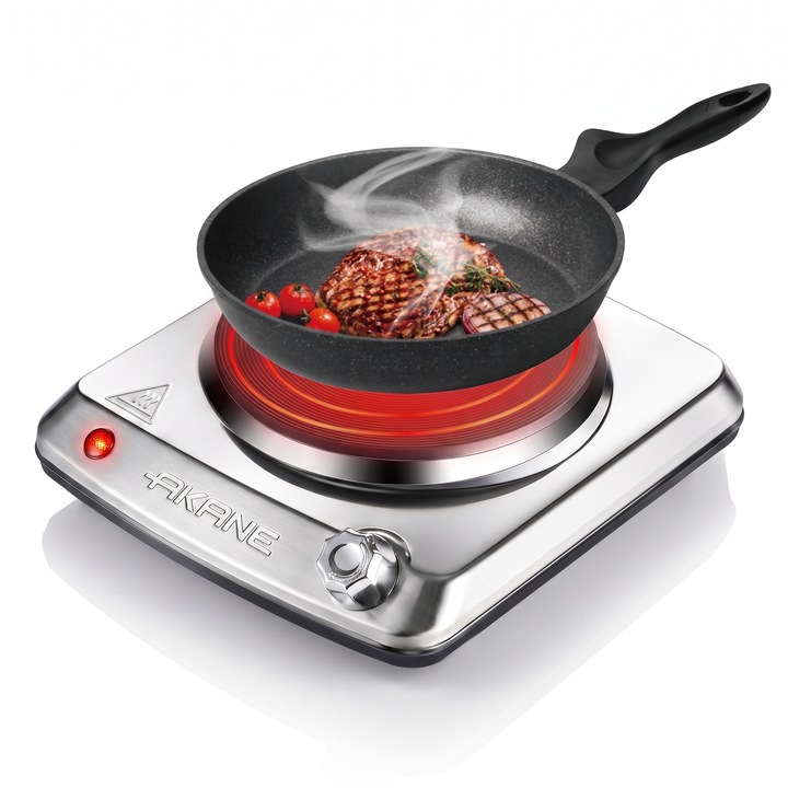 Plita cu Infrarosu de 1000W, Ultrixe, Panou Ceramic, Zona Unica, Portabila, Termostat Reglabil, Potrivita Pentru Camping si Bucatarie, Argintiu