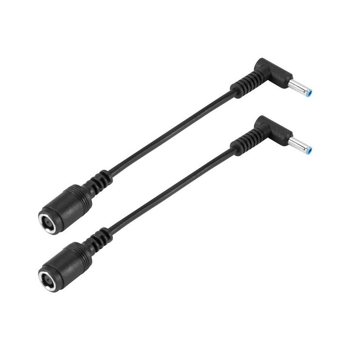 2 db tápegység adapter készlet, 7.4 x 5.0mm-ről 4.5 x 3.0mm-re, fekete, 15cm