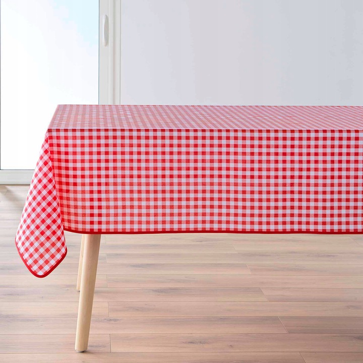 PIROS FOLTÁLLÓ TÉGLALAP ALAKÚ VICHY KOCKÁS TERÍTŐ 150 X 200 CM