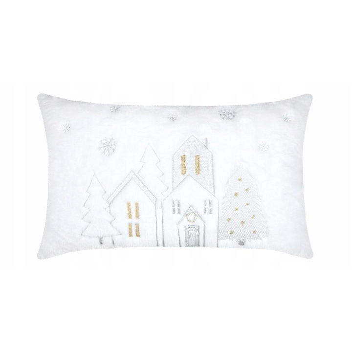 Fehér bolyhos HOHOHO díszpárna 30x50cm, 100% poliészter, cipzár, szett