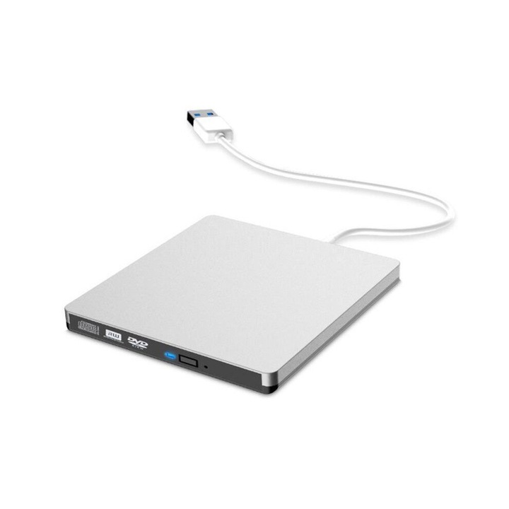 Cititor CD Extern USB3.0, DVD-RW Ultra Subtire, Argintiu, 15,2x14,5x1,8cm