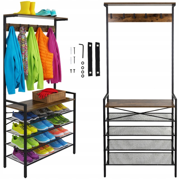 Cuier Regal Stojacy cu 4 Polki Organizer pentru Pridvor, Ruhhy