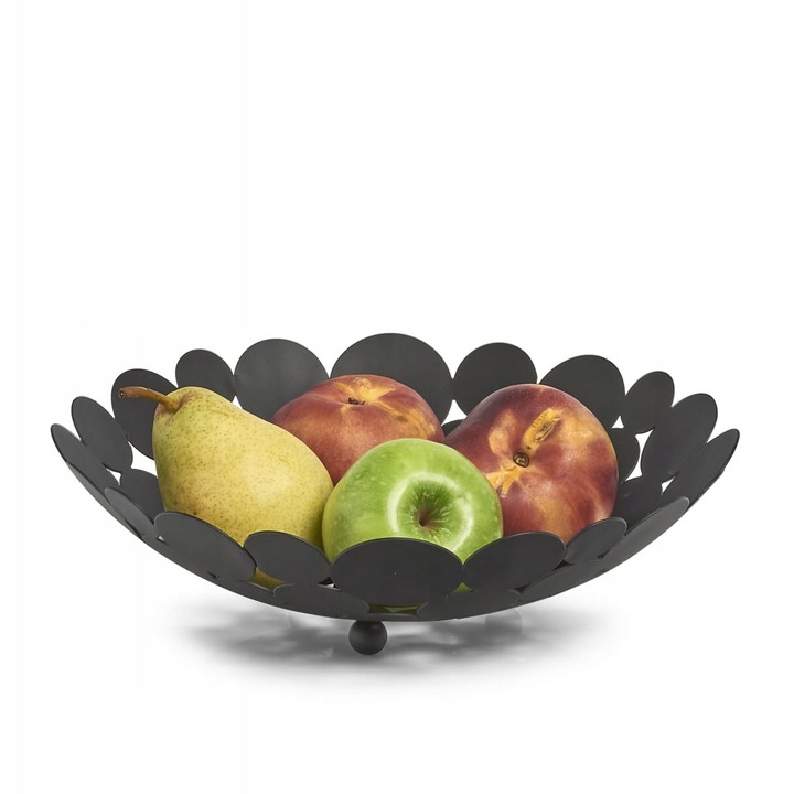 Cos de fructe metalic Zeller, 29 cm, negru, design elegant