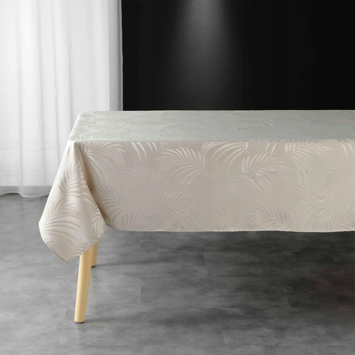Douceur d'intérieur poliészter abrosz, 140x240cm, levélmintás, bézs