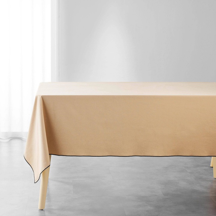 Pamut terítő, MISTRALINE, 140x240cm, bézs, fekete szegéllyel