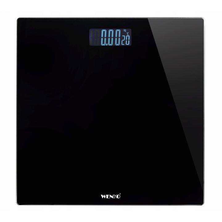 Кантар за тяло, WENKO, с LED дисплей, 28x28см, черен, стъкло, максимум 150кг