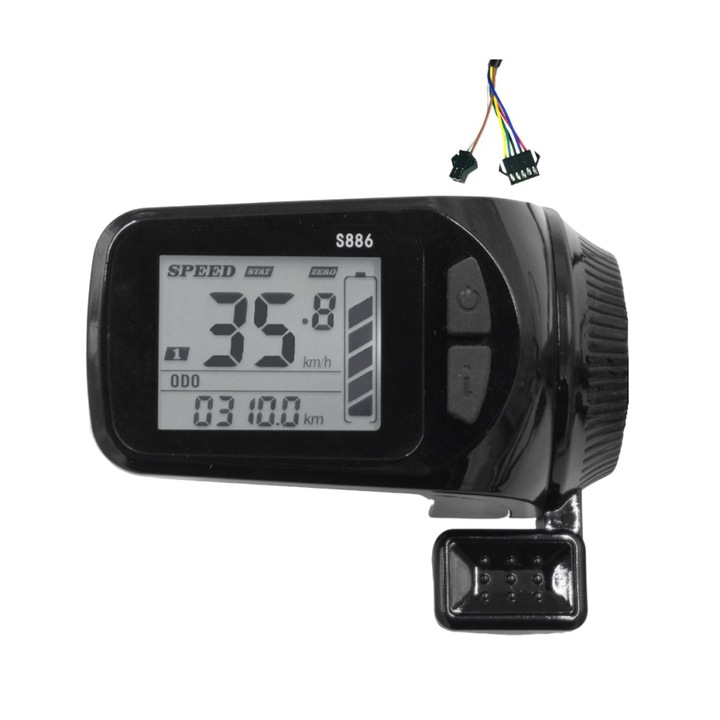 S886 LCD kijelző elektromos kerékpárhoz, fekete, 24V-60V, 22,2mm