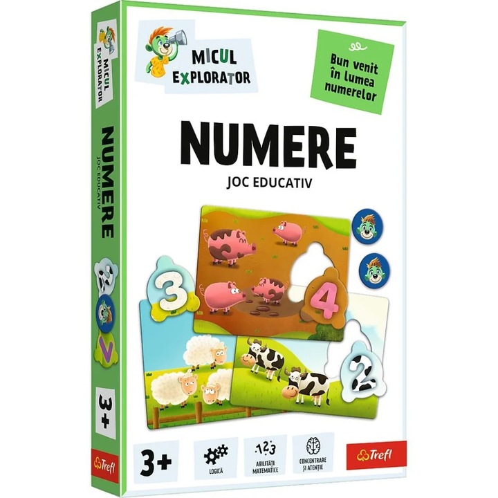 Interaktív oktatójáték Trefl, Számok Kis Felfedező, puzzle darabok, színezhető, 3 év feletti gyermekeknek