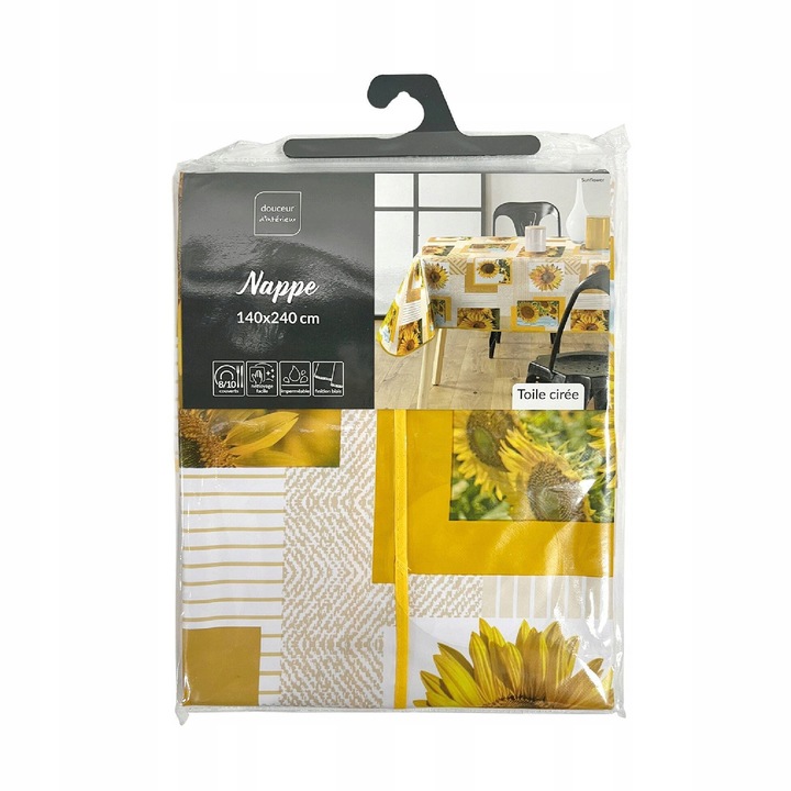 Téglalap alakú terítő, 140x240cm, napraforgó mintával, PVC, sárga