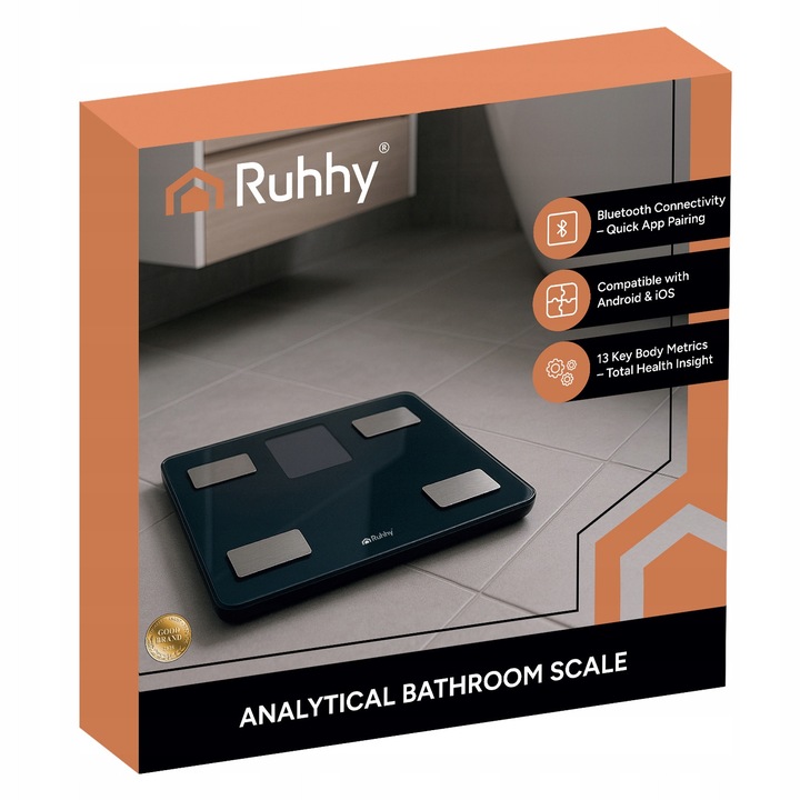 Аналитичен кантар за тяло Ruhhy, електронен, черен, Bluetooth, 226кг