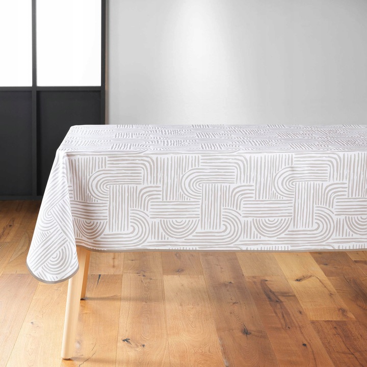 Téglalap alakú abrosz, Douceur d'interieur, PANDORE, fehér etnikai mintával, 150x240cm