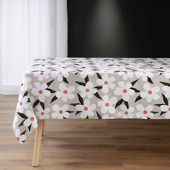 Téglalap alakú terítő virágmintával, 140x240cm, bézs, 100% poliészter