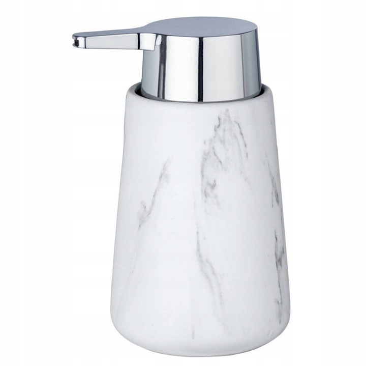 Dozator de sapun ADRADA, ceramica, model marmura, alb, 8,5x10,5x15cm, 330ml, Wenko