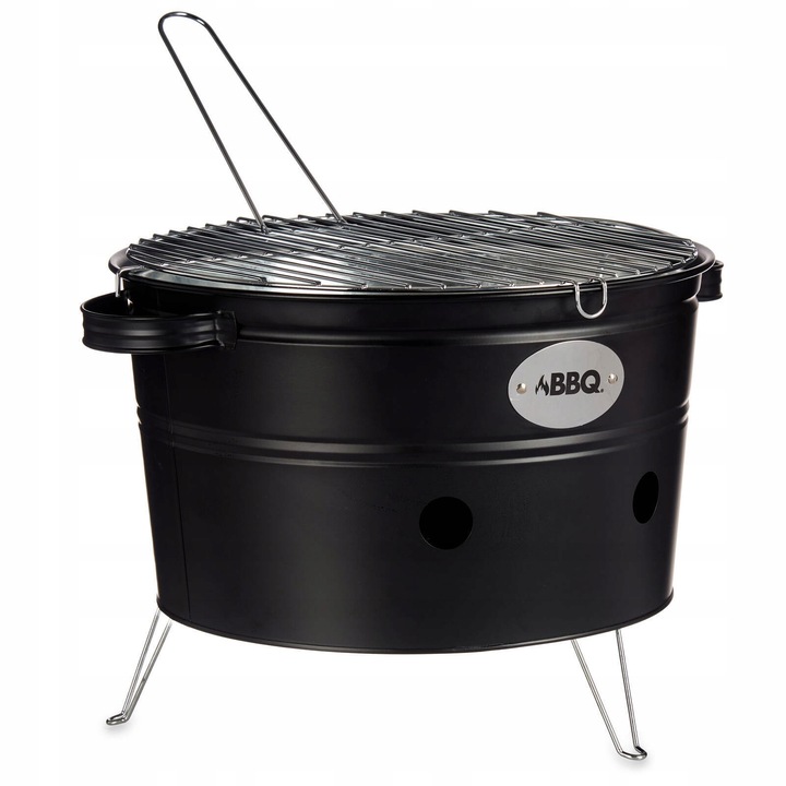 Ibergarden hordozható fém grill fogantyúkkal, 42x35x21cm, fekete