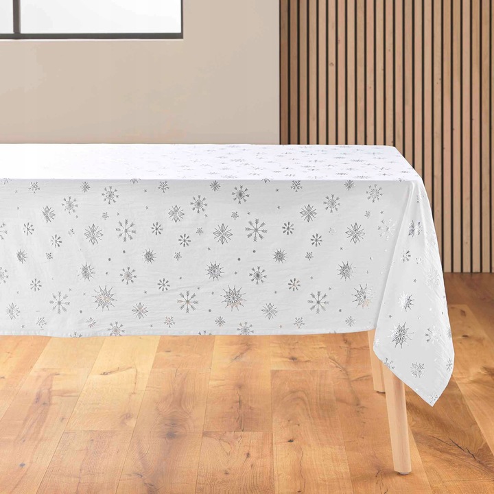 Asztalterítő, Douceur d'interieur, poliészter, fehér ezüst díszítéssel, 140x240cm