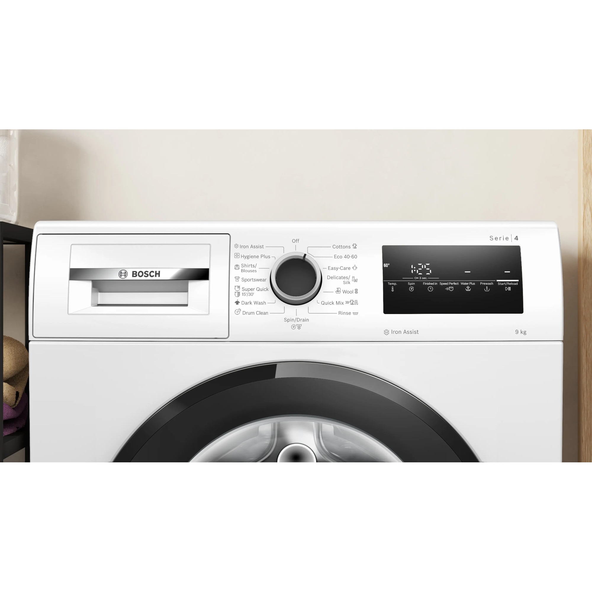 Masina de spalat vase Bosch Seria 4 WAN2826BBY, 9 kg, 1400 RPM, Clasa A, Iron Assist, Siguranta copii, Alb