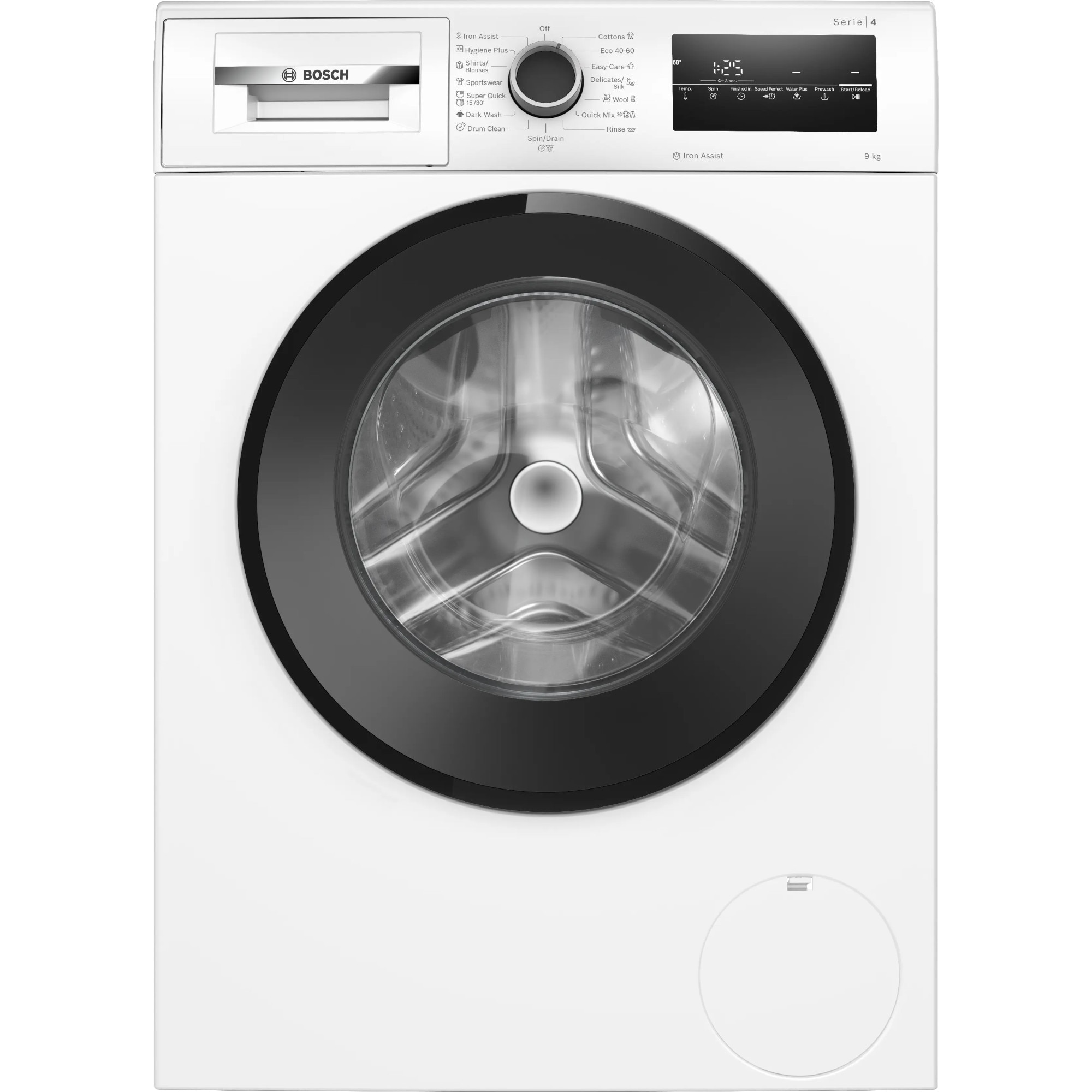 Masina de spalat vase Bosch Seria 4 WAN2826BBY, 9 kg, 1400 RPM, Clasa A, Iron Assist, Siguranta copii, Alb