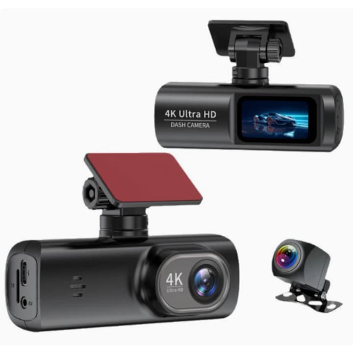 Camera DVR auto, Full HD 4K, 2160P, inregistrare dubla fata si spate, inregistrare in bucla, monitorizare parcarii, vedere pe timp de noapte imbunatatita, fotografiere frontala si spate, unghi de fotografiere de 170°, camera spate, senzor G