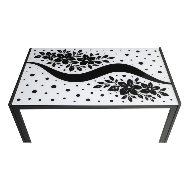 Masa fixa Dreptunghiulara Black Flower, 120x70xh75 cm, sticla securizata