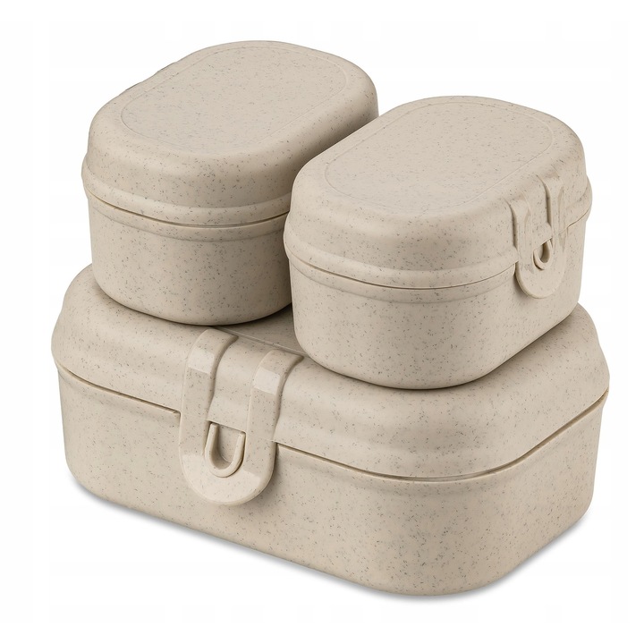 Set 3 bucati, caserole lunchbox Koziol Pascal Ready Mini, din plastic, fara melamina, bej
