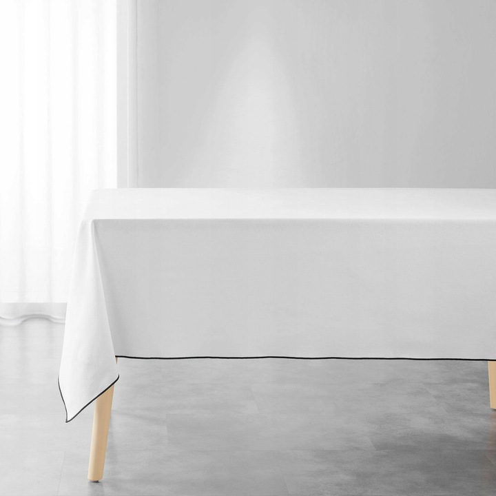 Fehér pamut asztalterítő 140x240 Douceur d'interieur, fekete szegéllyel