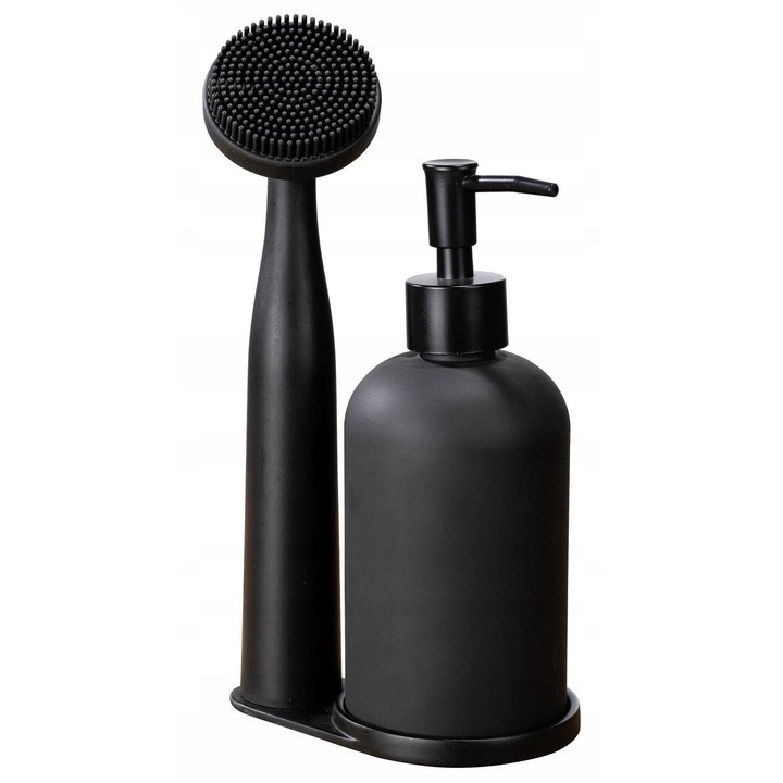 Set dozator 400 ml si perie Piedo, Wenko, plastic, negru, 12,5x9x25cm