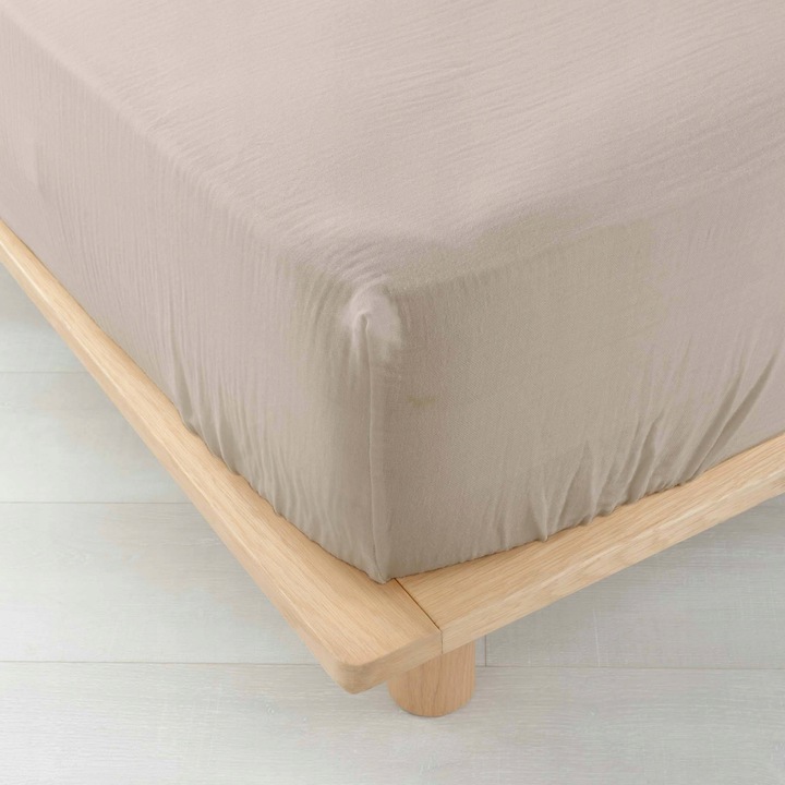 Долен чаршаф с ластик Douceur d'interieur муселин памук бежов 160x200см