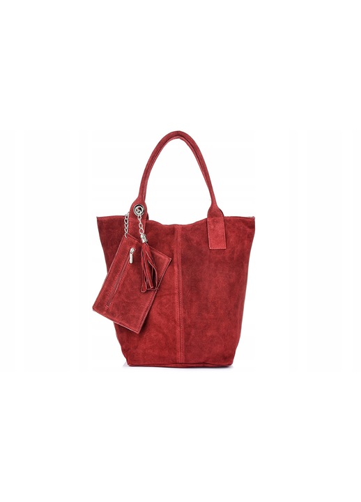 Geanta de dama din piele, Vera Pelle, model shopper, bordo, dimensiuni 36x43x27cm, include saszeta.