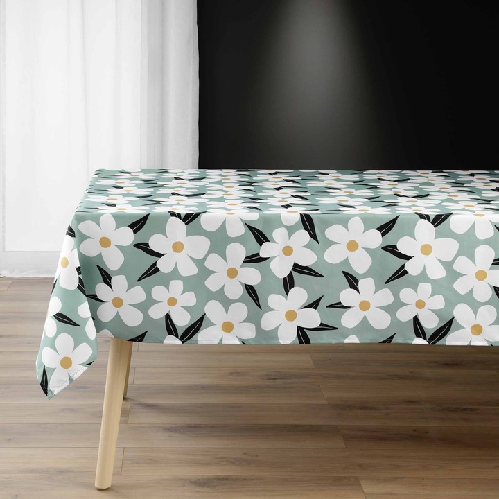 Téglalap alakú terítő virágmintával, 140x240cm, zöld, 100% poliészter