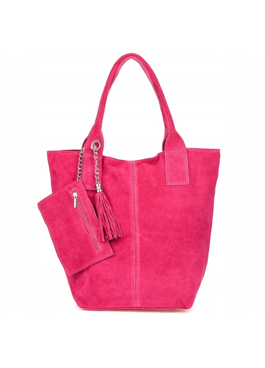 Geanta dama shopper Vera Pelle, piele naturala, zamsz, mare, 35x25x18cm, multicolor, cu 2 buzunare, include sasheta.