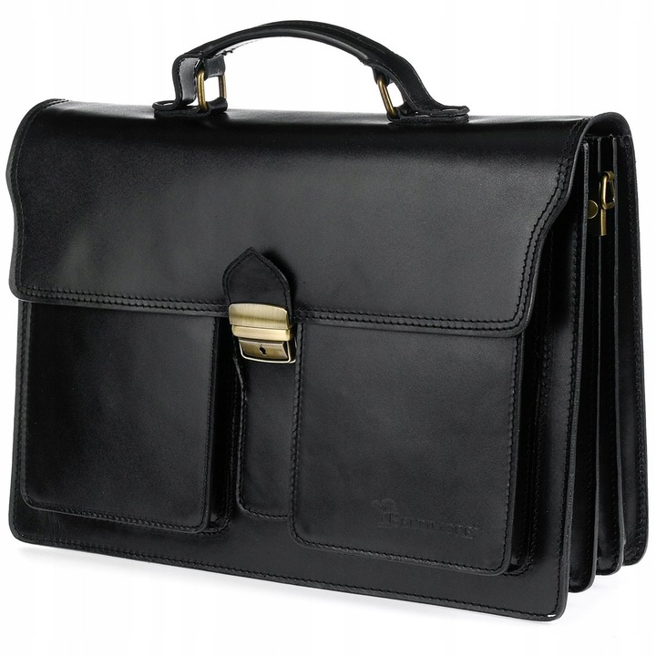 Servieta din piele, Beltimore, mare, A4, 3 compartimente, culoare neagra, 27x39x12cm