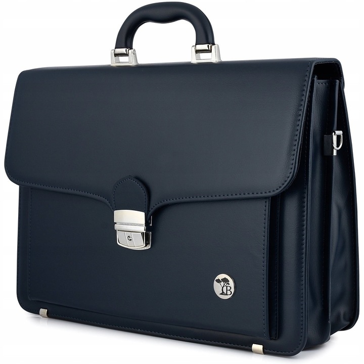 Servieta barbati, Beltimore, din piele ecologica, 3 compartimente, neagra, 40x10x28cm