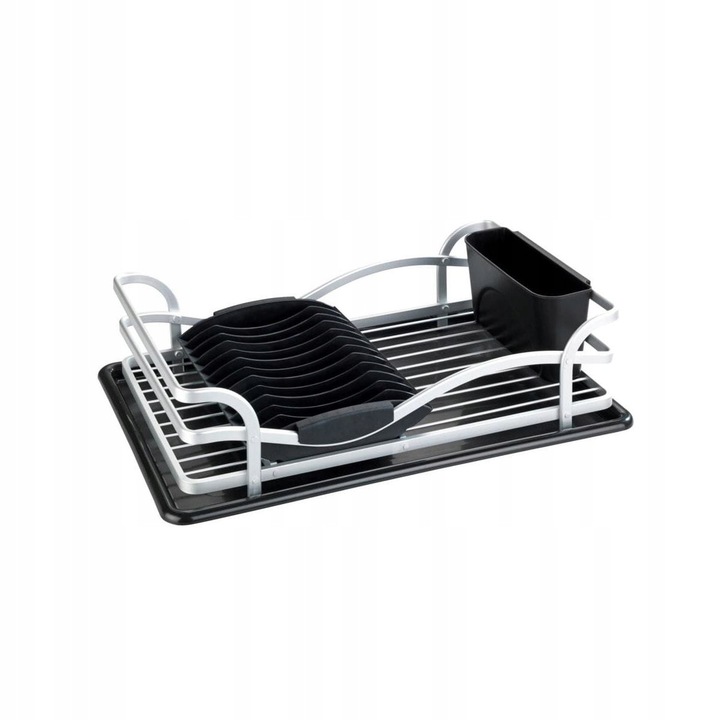 Scurgator vase, Wenko, 46,5x31,5x13 cm, negru, cu suport pentru farfurii si recipient pentru tacamuri