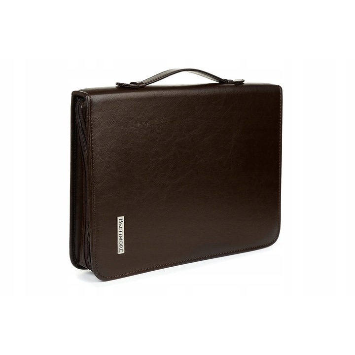 Mapa organizator profesionala, Beltimore, din piele ecologica, cu 2 compartimente pentru documente A4, culoare maro, dimensiuni 28x40x14cm
