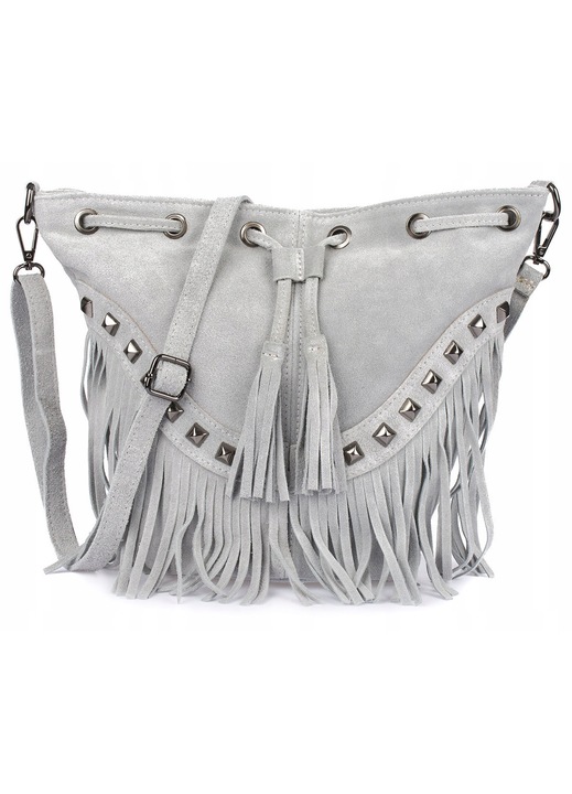 Geanta dama, Vera Pelle, model tip sac, piele naturala, gri deschis, 30x15x24cm