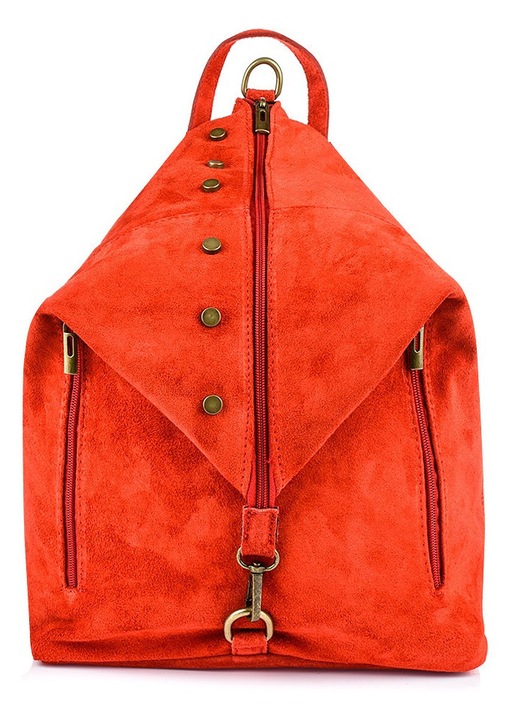 Rucsac dama Vera Pelle din piele naturala, mare, A4, cu 2 buzunare, culoare rosie, 42x34x13cm