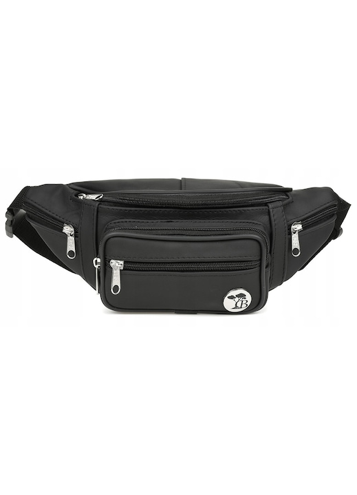 Borseta barbati, Beltimore, din piele naturala, 6 compartimente, neagra, 34x14cm