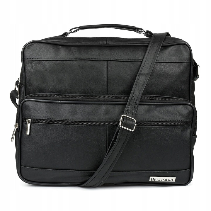 Geanta din piele pentru barbati, Beltimore, eleganta, pentru laptop 14", neagra, 29x35x14cm