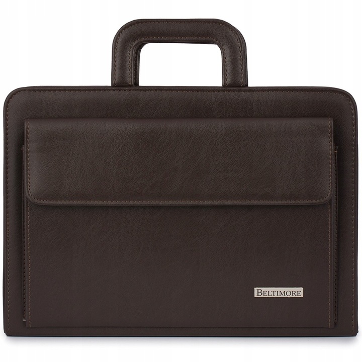 Biwuar organizer pentru birou, mare A4, culoare brown, 3 compartimente, 4 locuri pentru vizit carte