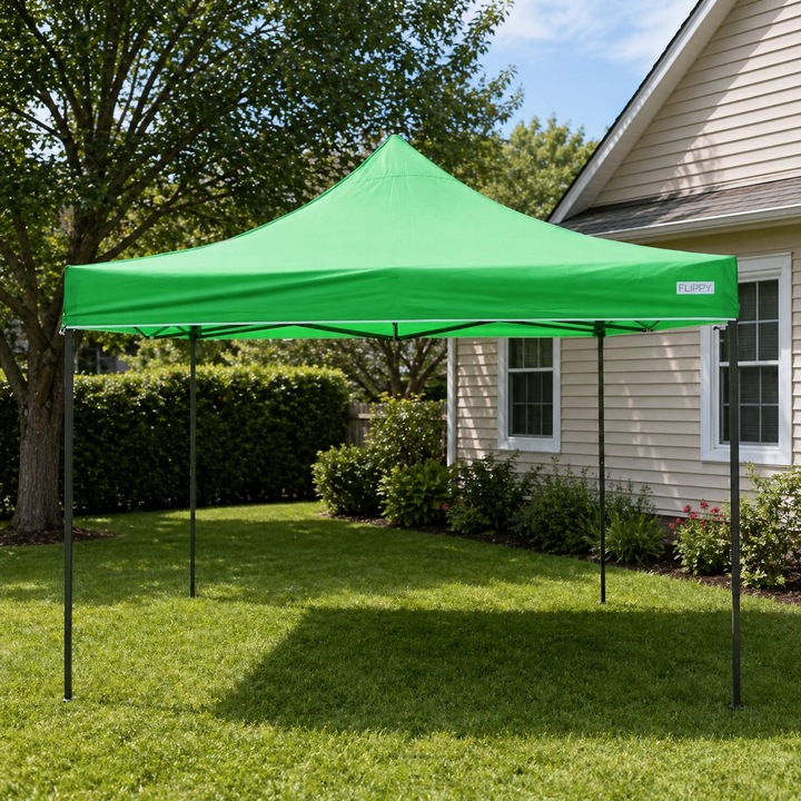 Összecsukható Pavilon Sátor 3 m x 3 m, Kerti, Rendezvényekre, Vízálló, Megerősített Fémváz és Rögzítőgyűrűk, Tető Polyester Oxford 420D PVC, Világoszöld