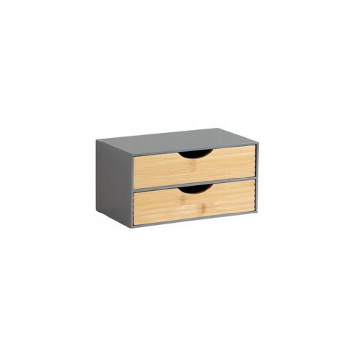 Organizator de birou din lemn, 2 sertare, 27x16x14 cm, gri