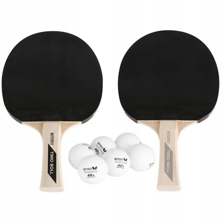 Set Palete tenis de masa Butterfly Timo Boll, 2 palete, 6 mingi, 1,5 mm, multicolor, 27x26x5cm