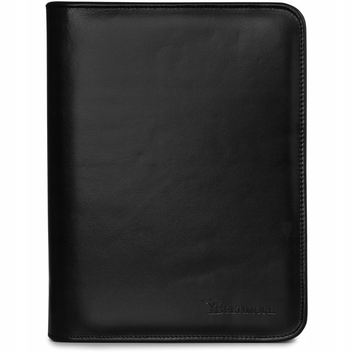 Servieta din piele naturala neagra Beltimore, model BWS01, dimensiuni 35x26x5cm, pentru documente A4